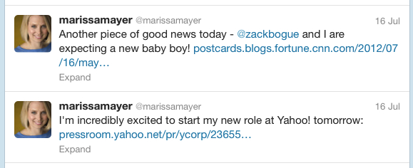 Tweets from Marissa Mayer on July 16